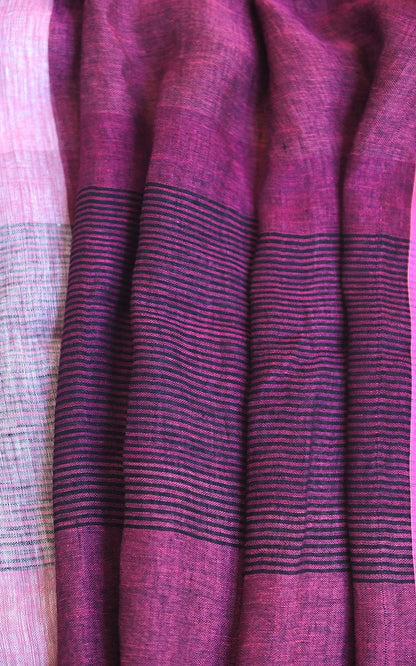 PURE LINEN SAREE - BLACK & PINK