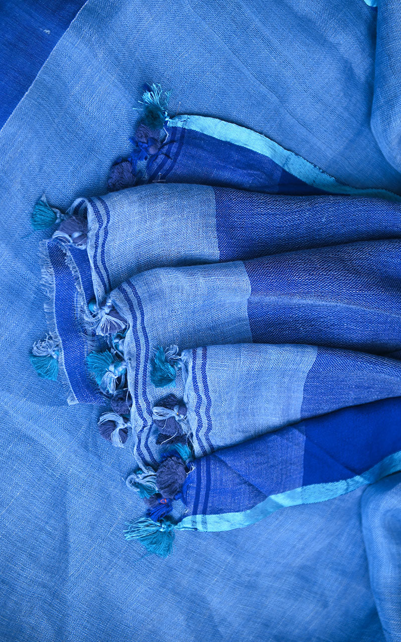 PURE LINEN SAREE - SHADES OF BLUE