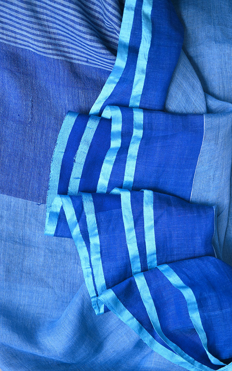 PURE LINEN SAREE - SHADES OF BLUE