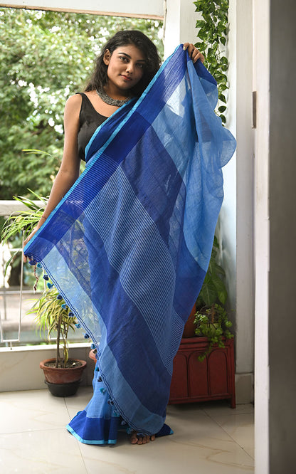 PURE LINEN SAREE - SHADES OF BLUE