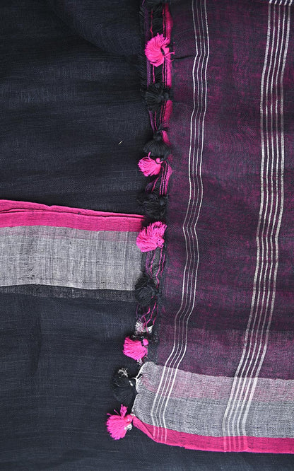 PURE LINEN SAREE - BLACK